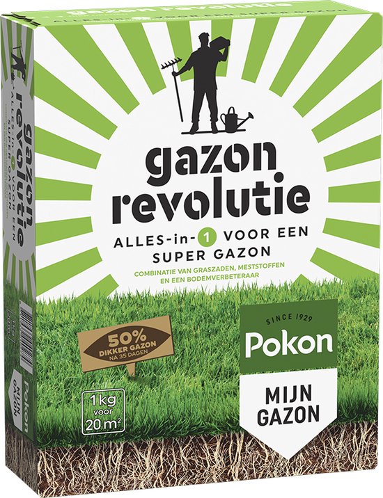 Pokon Gazon Revolutie 1kg - Gazonmest - Graszaad - Bodemverbeteraar - Voor 20m² - Resultaat Binnen 15 Dagen