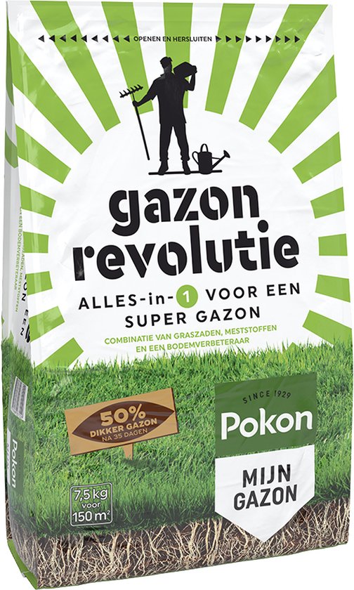 Pokon Gazon Revolutie 7,5kg - Gazonmest - Graszaad - Bodemverbeteraar - Voor 150m² - Resultaat Binnen 15 Dagen