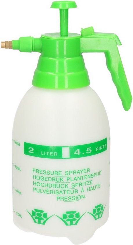 Drukspuit - 2 liter - wit/groen - kunststof - plantenspuit - waterverstuiver