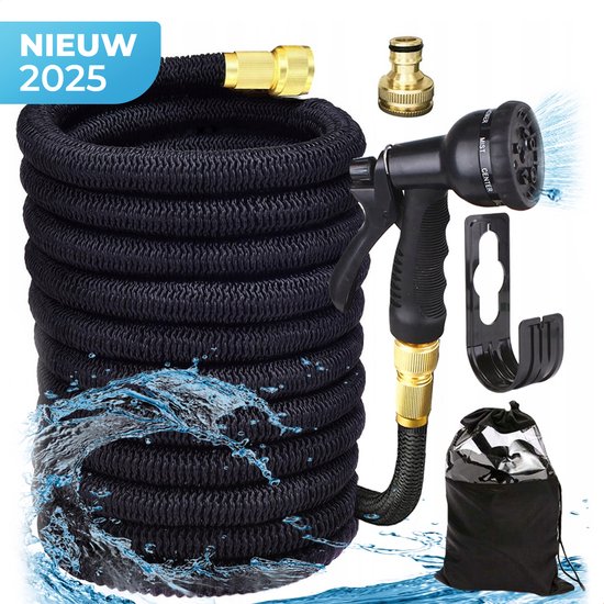 Golermo Flexibele Tuinslang 15m – Inclusief Spuitpistool & Koppelingen – Voor Alle Gietklussen in de Tuin